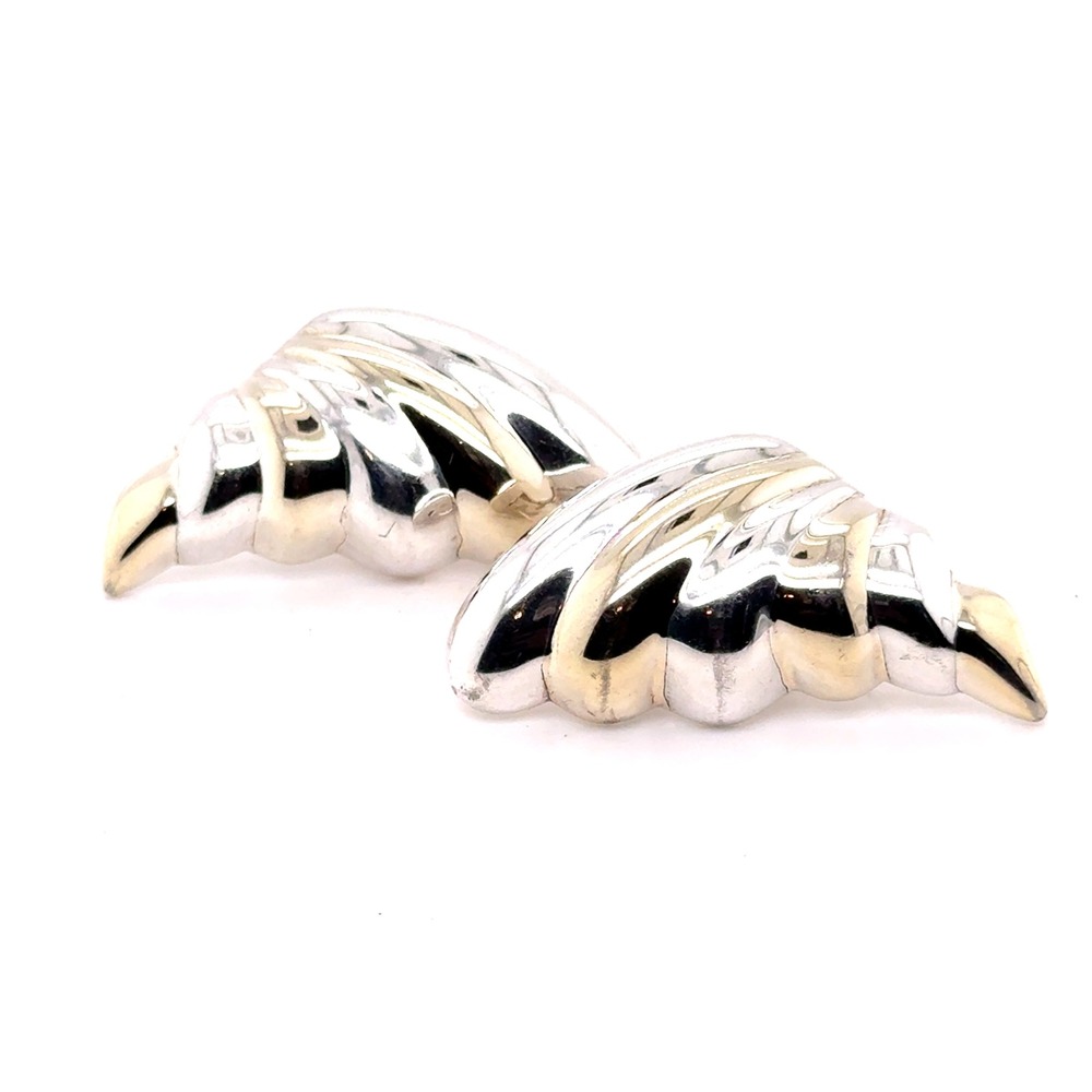 Elite Italy 925 Sterling Silver Gold Wash Ribbed Shell Omega Post Earrings 15.9g